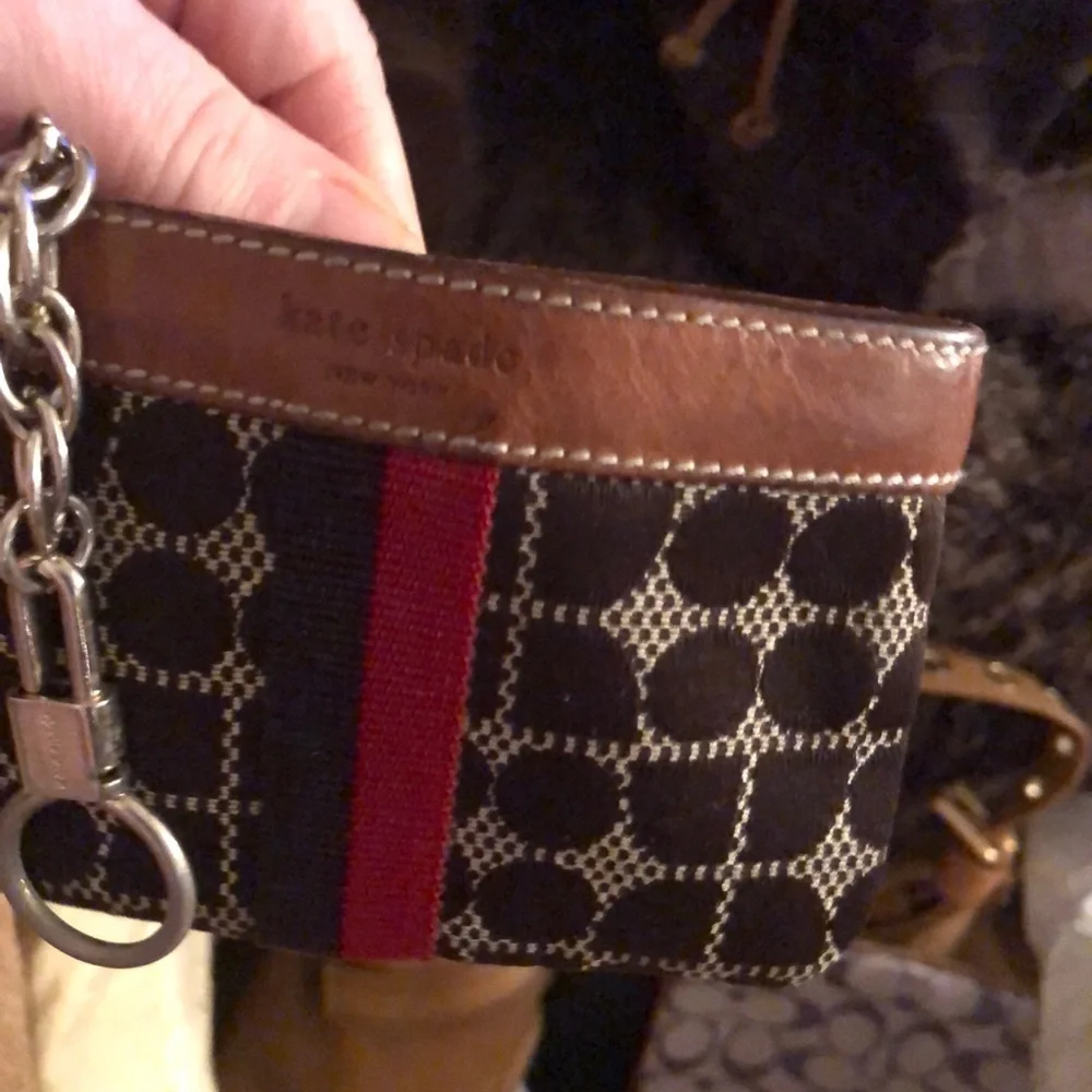 Kate Spade dark brown canvas  shoulder bag geometrical print brown leather trim